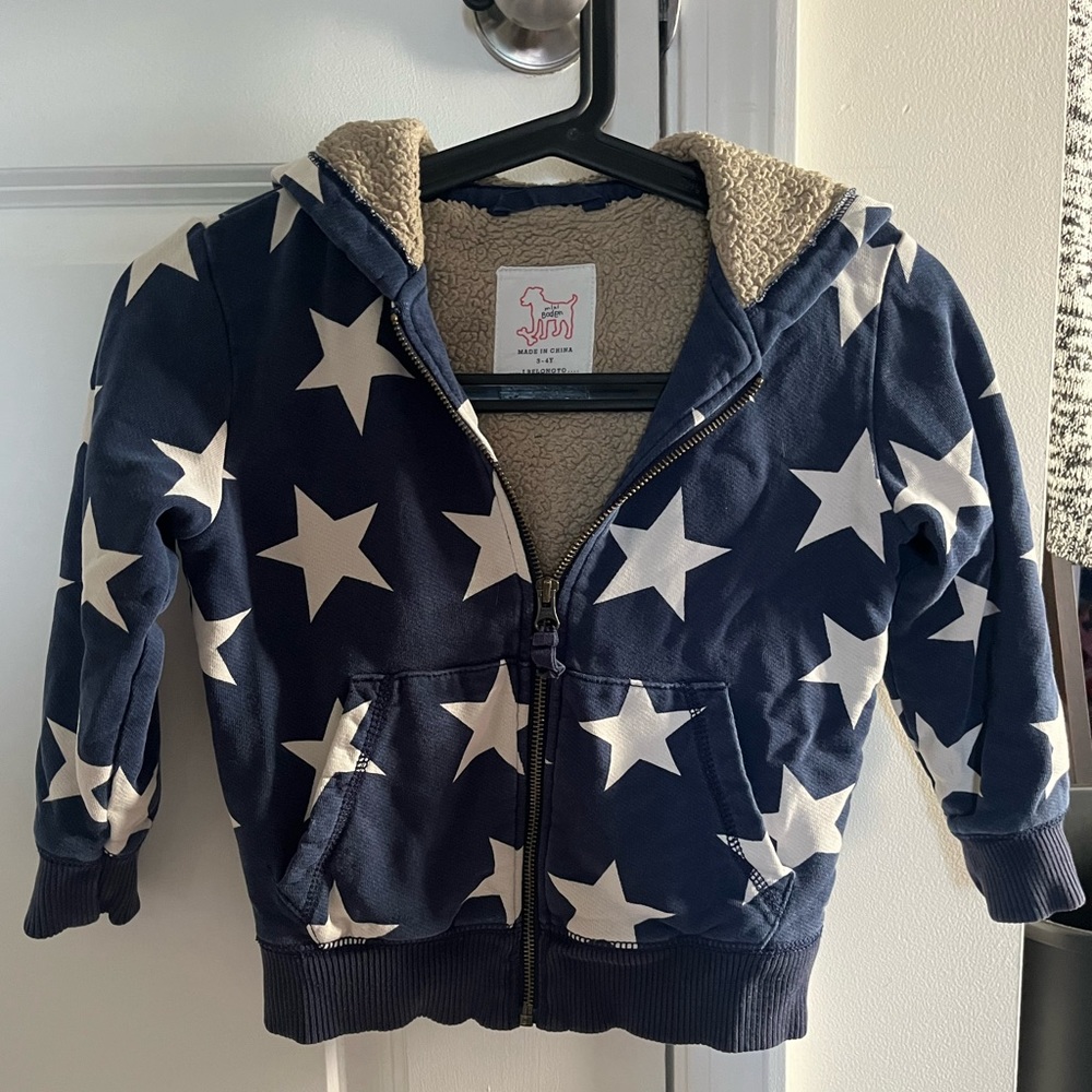 Mini Boden *Original Style* star zip up shaggy hoodie jacket | size 3-4Y